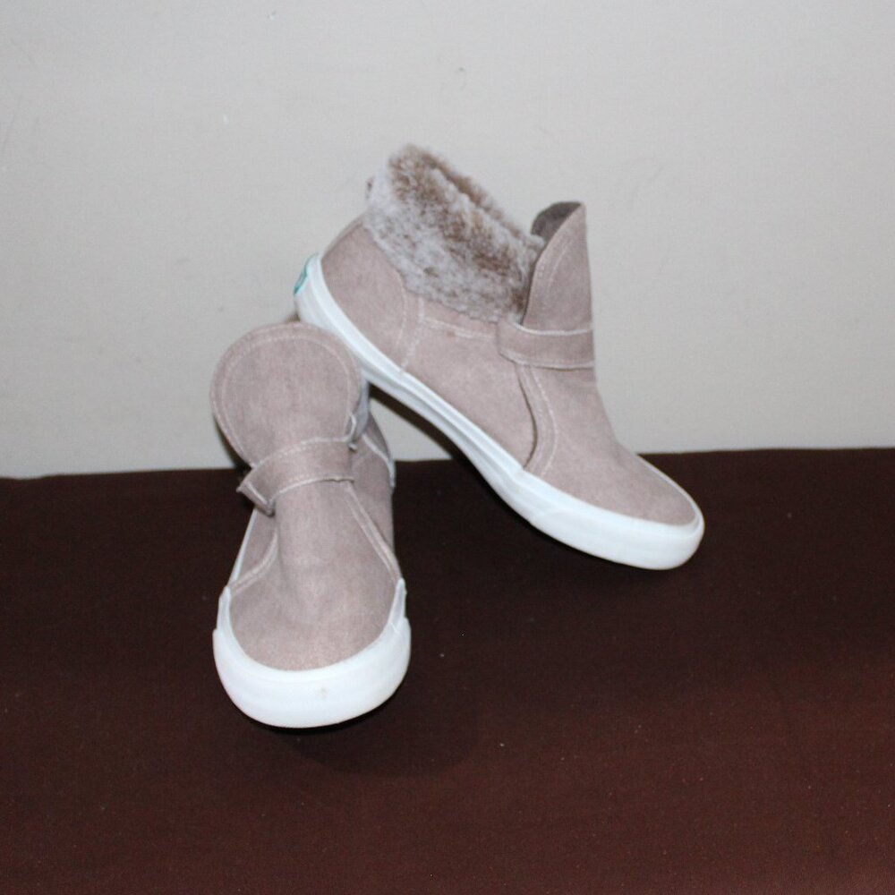 11a. EC LADIES HIGH TOP BLOWFISH MALIBU SNEAKERS - TAN W/FUR 8 1/2